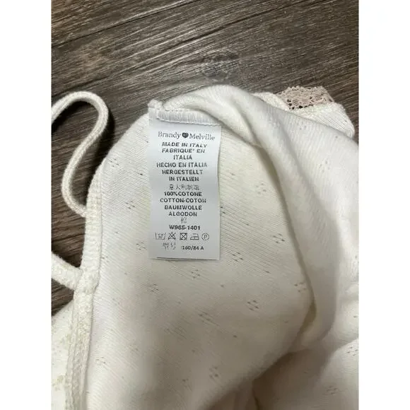 Brandy Melville Cream Floral Pink Lace Trim Cami Tank Y2K Coquette Cottagecore - Picture 5 of 8